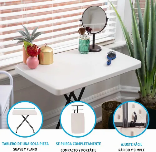 Vista 4 de Lifetime 28240 - Mesa plegable ajustable para laptop con bandeja para TV, 30 pulgadas, color almendra