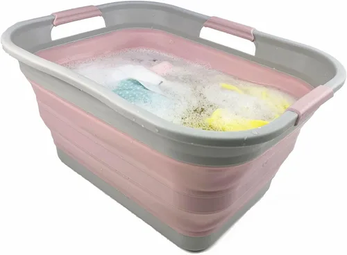 Vista 5 de SAMMART Cesta plegable de plástico de 30 L (8 galones) para lavandería, contenedor de almacenamiento plegable y organizador, tina de lavado