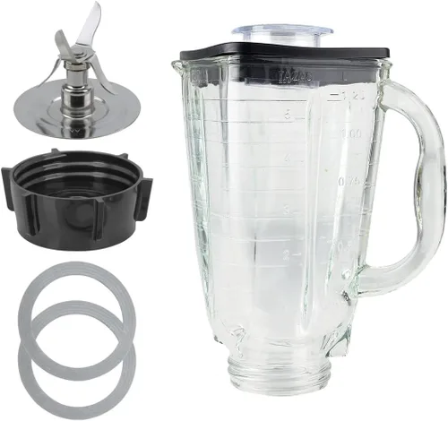 Vista 11 de Juego de 6 tarros de vidrio con tapa cuadrada de 5 tazas con cuchilla Fusion compatible con licuadoras Oster