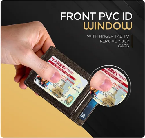 Vista 65 de Billetera de cuero con clip para dinero, bolsillo frontal delgado, bloqueo RFID con imán súper fuerte