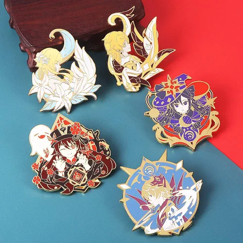 Vista 6 de G-I Hutao Broche - Broche esmaltado de personajes Hutao para cosplay, regalo para fanáticos, mujeres y niñas, Metal, Sin gemas.