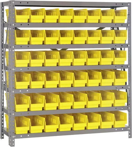 Vista 101 de Quantum QSBU-245BK Heavy Duty Shelving Unit with (7) Shelves and (24) QUS245 Black Bins for Garage Warehouse Storage Distribution 400 lb Load