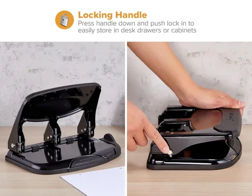 Vista 6 de Bostitch EZ Squeeze - Perforadora resistente de 3 agujeros, capacidad de 40 Negro