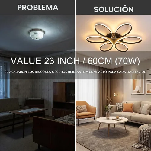 Vista 5 de Moderna lámpara LED de techo, 23 pulgadas, 70 W, con control remoto/aplicación, lámpara de montaje empotrado regulable para sala de estar, comedor