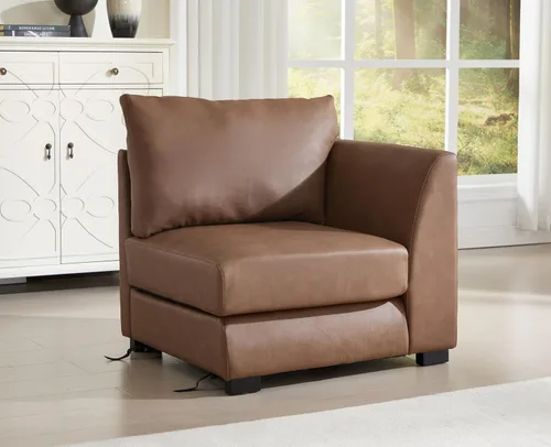 Vista 16 de EALSON Sofá modular seccional asiento medio sofá modular de piel sintética Asiento individual pieza seccional con funda extraíble marrón