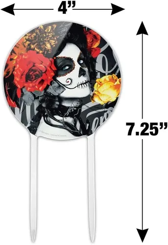 Vista 2 de Decoración acrílica para tartas de Día de los Muertos, Día de los Muertos, decoración de fiesta para boda, aniversario, cumpleaños, graduación