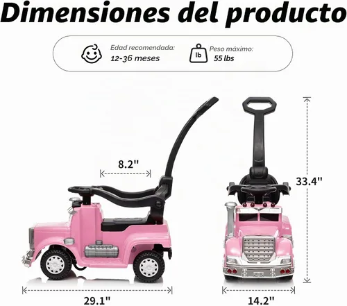 Vista 8 de Outfunny Coche de empuje 3 en 1 para niños pequeños de 1 a 3 años con mango y música Rosa