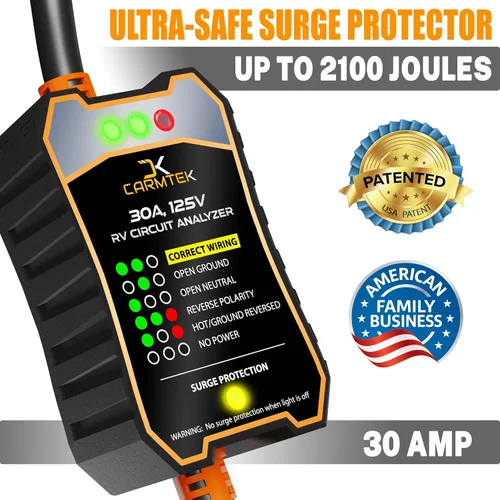 Vista 2 de CARMTEK Protector de sobretensiones para RV de 30 amperios - Analizador de circuito para RV con protección inteligente integrada de 30 amperios