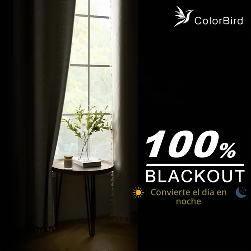 Vista 4 de Cortinas Boho ColorBird Beige Crema opacas, 2 paneles de 63 pulgadas de largo, tratamiento para ventanas con aislamiento térmico, estampado Beige