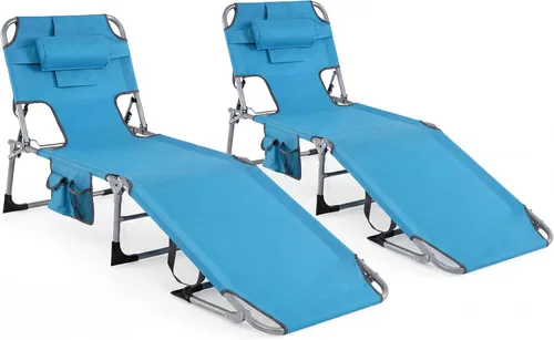 Vista 18 de Tangkula Silla de Bronceado con Orificio para la Cara, Silla Reclinable Plegable y Ajustable para Patio, Playa, Tomar el Sol con Bolsillo Lateral