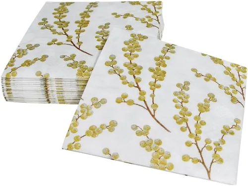 Vista 6 de Entertaining with Caspari Berry Branches - Servilletas de papel para cóctel, color blanco y dorado, paquete de 20