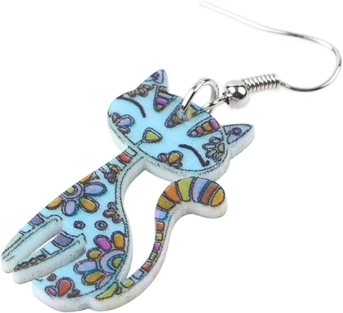 Vista 3 de Bonsny Aretes colgantes de acrílico para gatos con caída larga "CAYLEIGH Statement Pop-Art Gitten Gift Girl Women