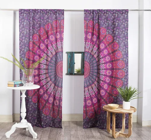 Vista 19 de Popular Handicrafts - Paneles de cortina estilo Indio Hippie Bohemio Hermosa Mandala Multicolor Azul Pavo Real