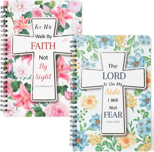 Vista 8 de Xqumoi - Paquete de 2 cuadernos en espiral A5 azules con lazo coqueto, cuadernos religiosos, versos bíblicos motivacionales, cuadernos de escritura