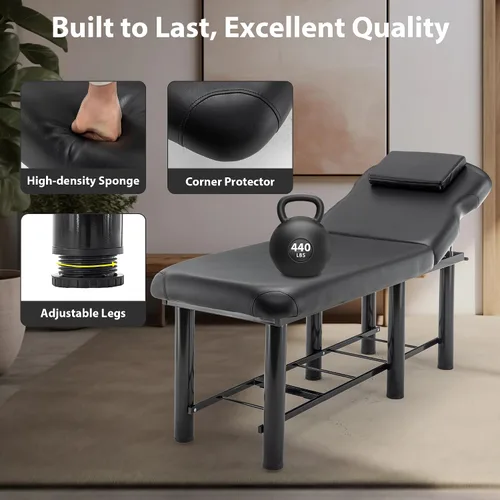 Vista 5 de Basic Portable Folding Massage Table,Aluminium Height Adjustable Facial Salon Tattoo Bed - Black