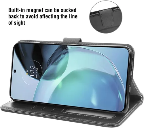 Vista 3 de Funda compatible con Motorola Moto G72 4G, protector de pantalla de vidrio templado y funda de cuero con tapa para tarjetas, accesorios