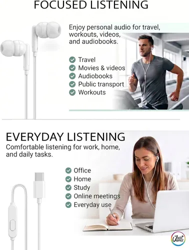 Vista 7 de Pearl - Paquete de 50 auriculares USB C con cable a granel para iPhone 17/16/15 Pro Max Plus, Galaxy Series, Chromebook, MacBook, auriculares tipo C