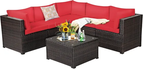 Vista 35 de Tangkula Juego de 2 sofás de mimbre para exteriores, sin brazos, juego de sofá modular de ratán para patio con 2 cojines de asiento gruesos y 2
