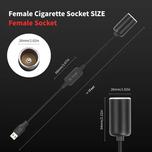 Vista 3 de Cable de alimentación USB A macho a 12 V 18 W para encendedor de cigarrillos, cable de alimentación para grabador de conducción, detector de radar