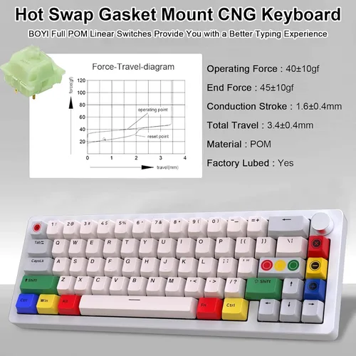 Vista 4 de BOYI GMK67 65% Teclado mecánico de aleación de aluminio, BT5.0/Tipo-C/2.4G inalámbrico intercambiable en caliente, teclado de juego CNC con junta