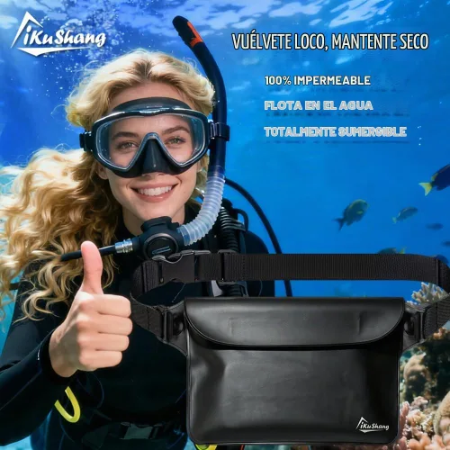 Vista 2 de Riñonera impermeable, bolsa seca para teléfono para playa, natación, kayak Negro+Negro