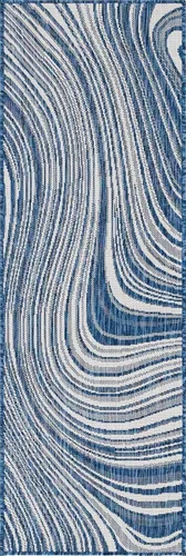 Vista 10 de Unique Loom colección moderna para exteriores - Alfombra de área para piscina (2 pies x 6 pies 1 pulgada alfombra de pasillo, color azul/marfil)