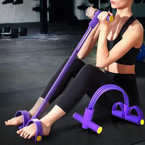 Vista 5 de Banda de resistencia con mango de pedal, 6 tubos elásticos de látex natural, cuerda de tracción, bandas de fitness para piernas, brazos, abdomen