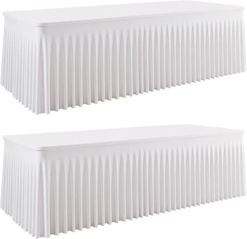 Vista 45 de Mantel rectangular de elastano negro, funda elástica ajustada para mesas rectangulares de 1,8 m, falda de mesa elástica sin arrugas para decoración