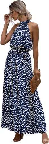 Vista 4 de Floerns - Vestido largo para mujer sin mangas con cuello halter estilo vintage estampado floral