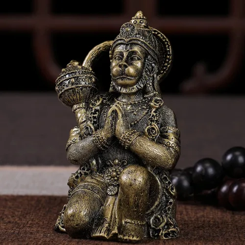 Vista 6 de Estatua hindú del Señor del Dios Volador-Hanuman - Figura mitológica Hanuman para el hogar Templo Mandir Decoración Estatua de mesa