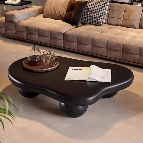 Vista 3 de Moderna mesa de centro Cloud con 3 patas redondas, mesas de centro de forma irregular, color crema, bonita forma libre, mesa central para sala