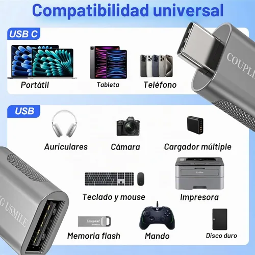 Vista 6 de Paquete de 4 adaptadores USB C a USB, adaptador tipo C a USB 3.0 de alta velocidad de 10 Gbps con OTG, compatible con MacBook/iPhone 17/16/15/14