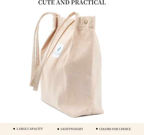 Vista 2 de Linda bolsa de pana para mujer, bolsas de hombro de lona para viajes y compras