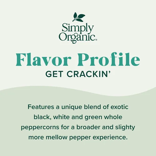 Vista 3 de Simply Organic Molinillo de pimienta entera, botella de 3 onzas, mezcla de pimienta negra, blanca y verde para un sabor complejo