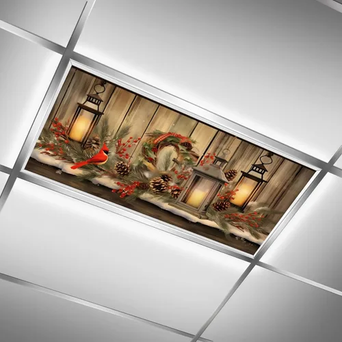 Vista 10 de Cubiertas de luz fluorescente de ciervos navideños para aula, 4 x 2 pies, cubierta roja para luz de techo de automóvil, decoración de hospital