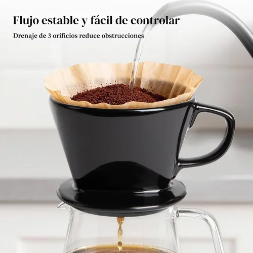 Vista 3 de DOWAN Cafetera vertida, gotero no eléctrico para verter sobre café, cafetera manual, tazas individuales, accesorios de preparación lenta de Negro