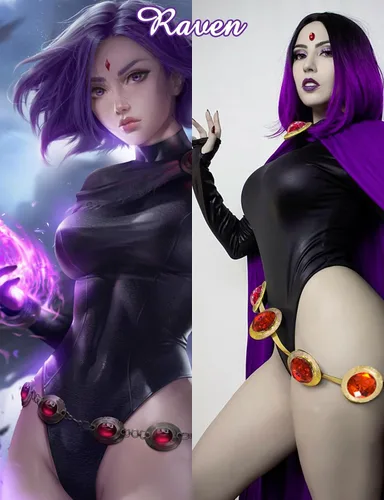 Vista 3 de Kitimi Disfraz de Raven TeenTitans para cosplay, disfraz de Raven para mujer, overol con capa morada, disfraz de cosplay de Halloween para mujer