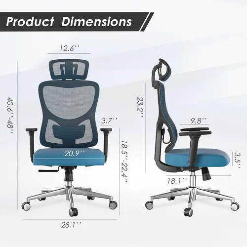 Vista 3 de Ergonomic Office Chair Mesh Computer Chair with Adjustable Lumbar Support Headrest 350lb Capacity 3D Armrests Navy Blue Swivel Computer Chair Sponge