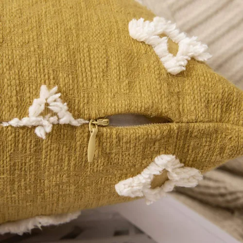 Vista 2 de MIULEE Juego de 2 fundas de almohada decorativas de jacquard rombo, mezcla de fundas de almohada impermeables de 18 x 18 pulgadas, color amarillo