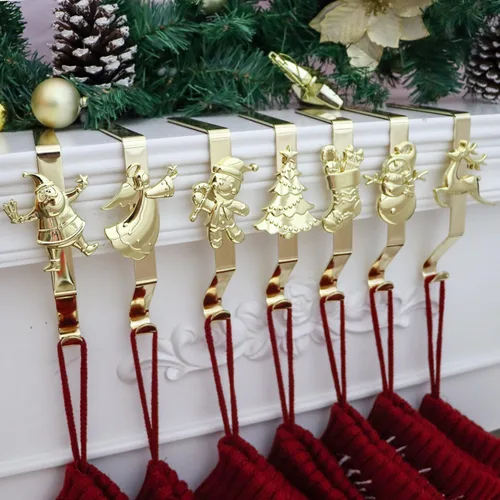 Vista 15 de Juego de 4 soportes de calcetines de Navidad para manto, ganchos reutilizables para calcetines de Navidad, colgador de Navidad sin daños