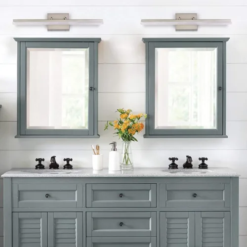 Vista 3 de mirrea Lámpara LED moderna de tocador de 24 pulgadas para iluminación de baño, regulable de 24 W, níquel cepillado (blanco cálido, 3000 K)
