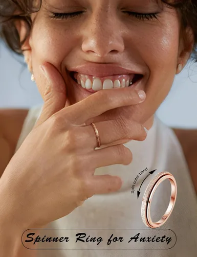 Vista 3 de Diamday Anillos Fidget para Mujeres y Hombres - Anillo Spinner de Acero Inoxidable 24 para Alivio de Ansiedad y Estrés con Purpurina Chorro de Arena