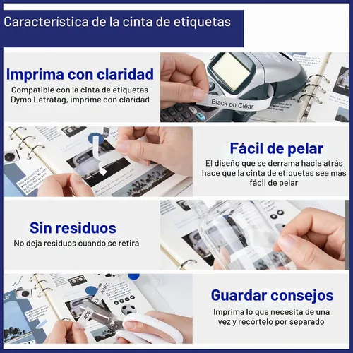 Vista 5 de Cinta transparente de repuesto para rotuladora, cinta de repuesto transparente para rotuladora Dymo, recambios transparentes Dymo de 1/2'' x 13