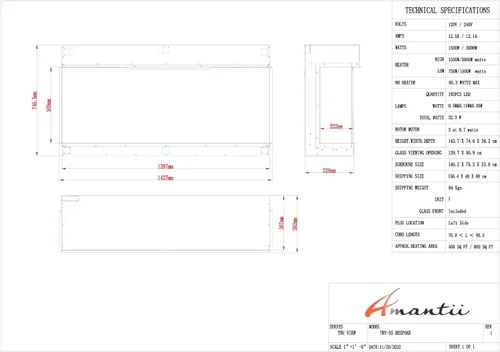 Vista 6 de Amantii TRV-55-BESPOKE Tru View Bespoke - Chimenea eléctrica de 3 caras para interiores y exteriores de 55 pulgadas con WiFi, Bluetooth, altavoz