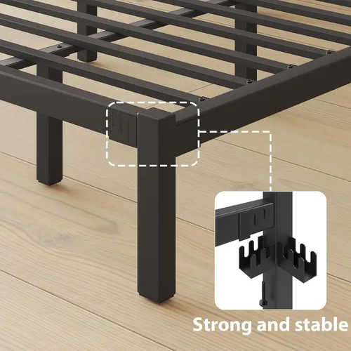 Vista 4 de LOEWAY - Marco de cama de metal resistente de 12 pulgadas con cabecero, listones de acero fuertes, almacenamiento debajo de la cama, no necesita