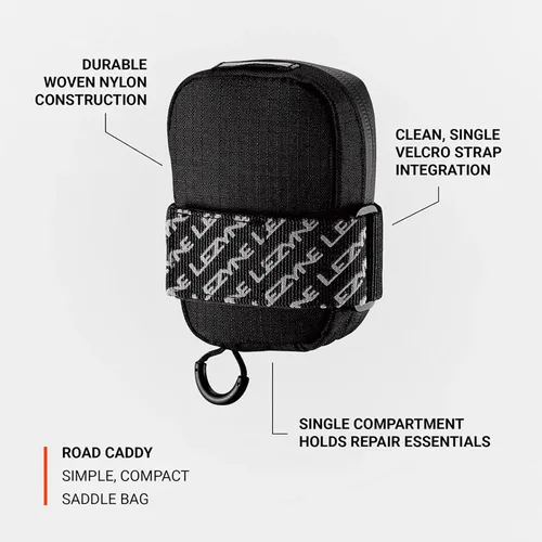 Vista 3 de LEZYNE Road Caddy - Bolsa compacta para sillín de bicicleta, ligera, duradera, de nailon, con accesorio de velcro, apertura de cubierta y detalles
