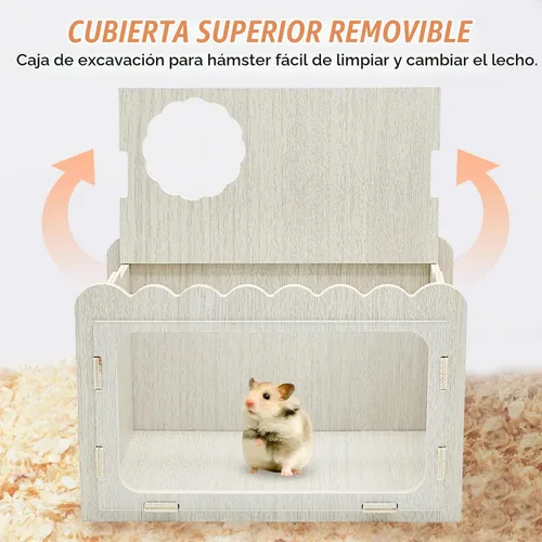 Vista 5 de Fhiny Cámara de madera para escondite de hámster con escalera de escalada, caja de excavación de hámster visible con tablero acrílico transparente