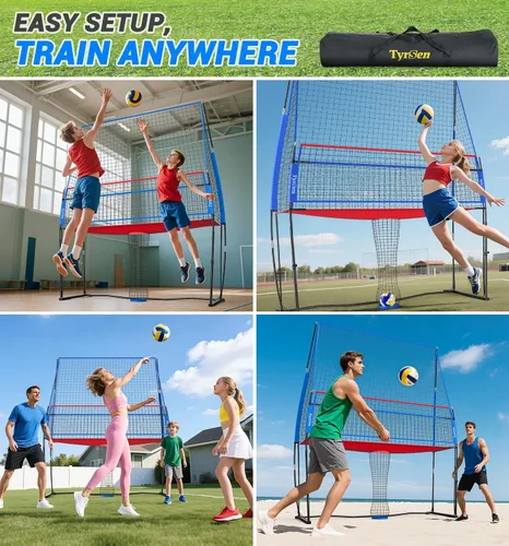 Vista 8 de Volleyball Practice Net with Ball Return System, Height Adjustable 6.5-8FT, 11 * 8FT Portable Volleyball Training Equipment for Serving, Spiking