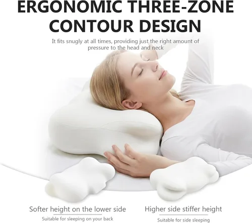 Vista 9 de Almohada Cloud de espuma viscoelástica ergonómica para el cuello cervical con funda de almohada transpirable, diseño ajustable de doble altura