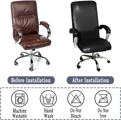 Vista 5 de ITFRO Funda impermeable para silla de oficina con fundas para reposabrazos, de piel sintética negra, funda para silla de escritorio de computadora